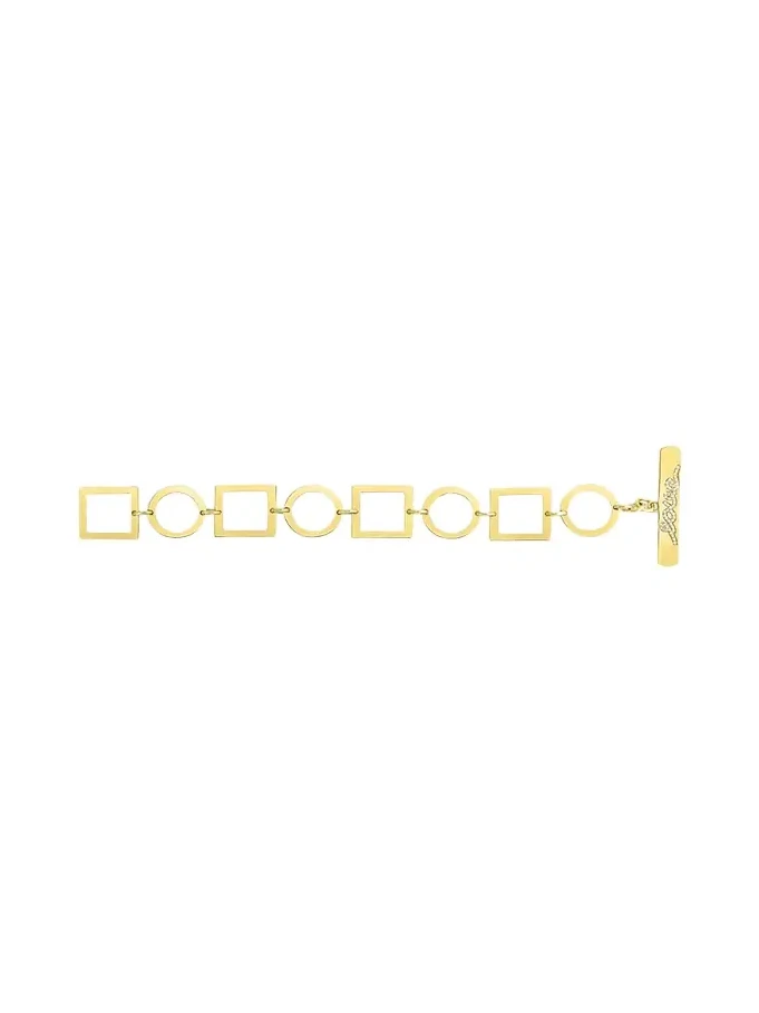 14K Gold Circular & Rectangular Link Love Inscribed Bracelet with Diamonds 14K Gold Circular & Rectangular Link Love Inscribed Bracelet with Diamonds