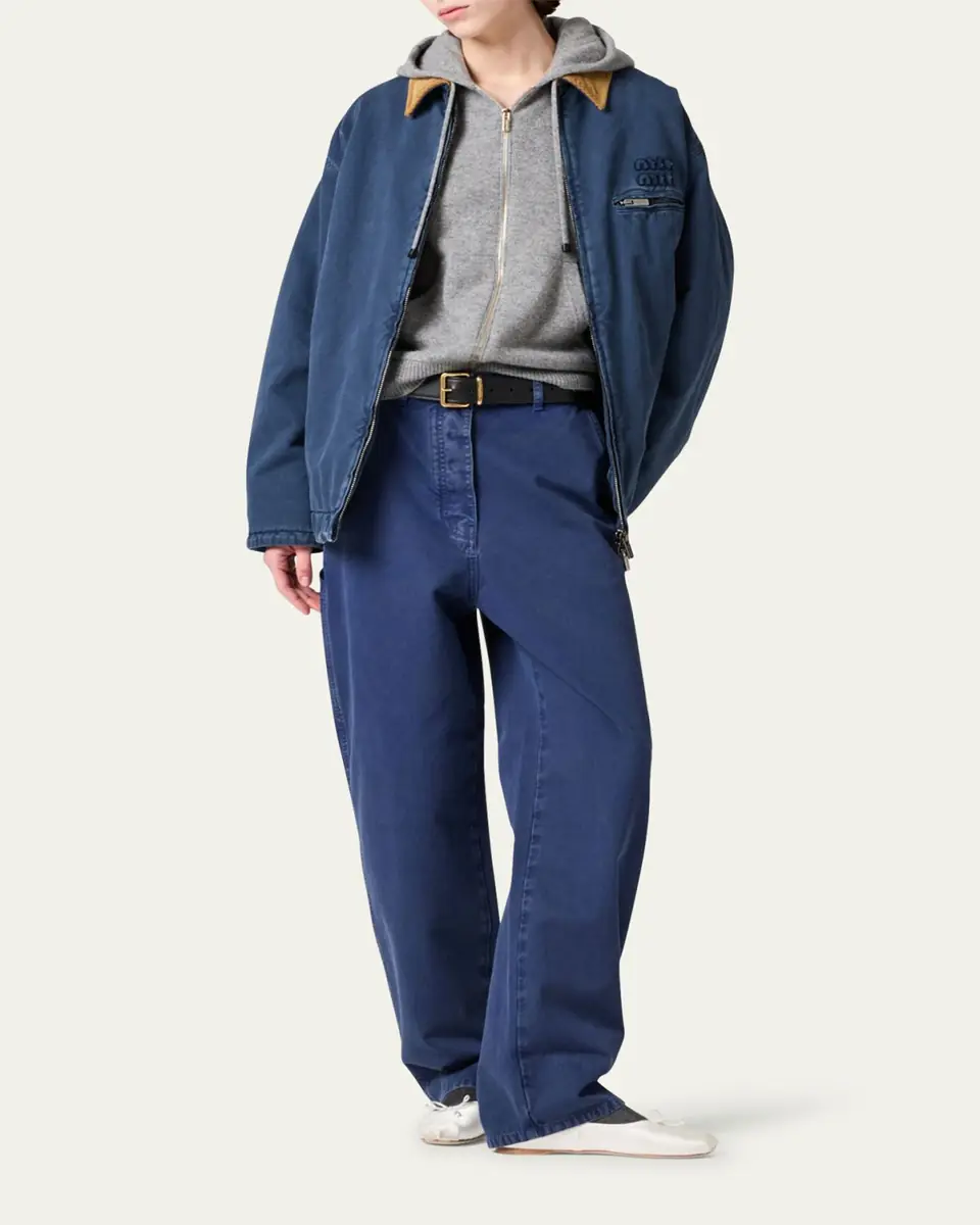 Miu Miu Cotton Trucker Jacket with Corduroy Collar | Thumbnail 3