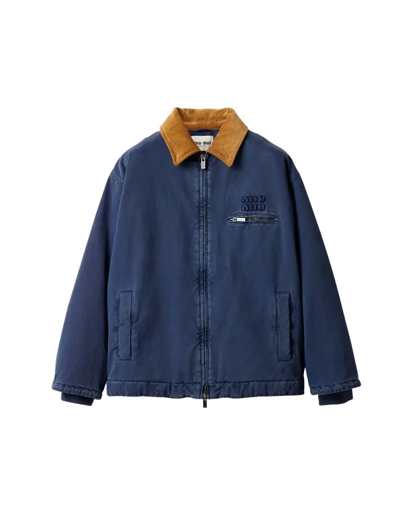 Miu Miu Cotton Trucker Jacket with Corduroy Collar | Image 1 Miu Miu Cotton Trucker Jacket with Corduroy Collar | Image 1