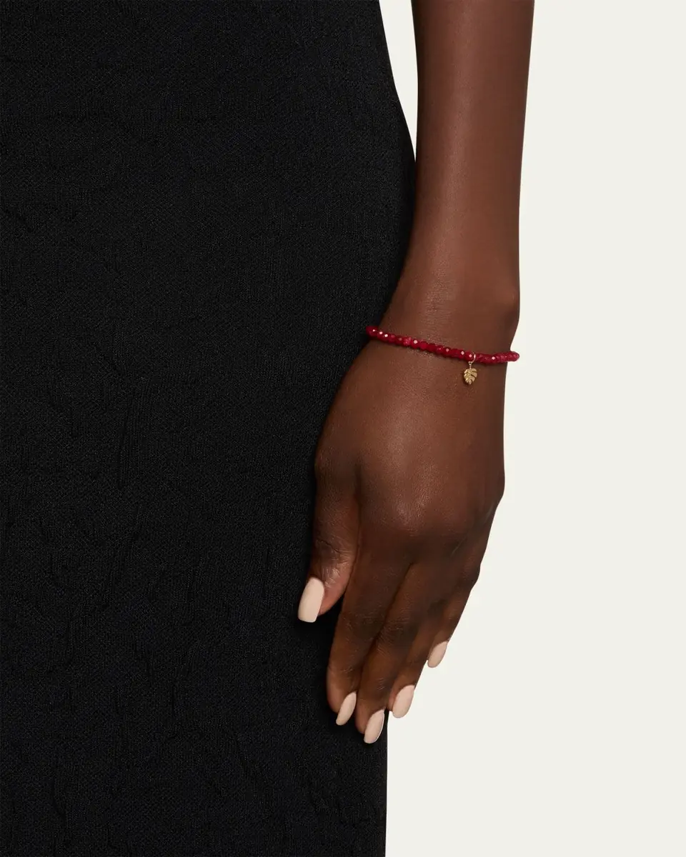Sydney Evan 14K Tiny Monstera Leaf Charm on Dark Red Jade Bracelet | Thumbnail 2 Sydney Evan 14K Tiny Monstera Leaf Charm on Dark Red Jade Bracelet | Thumbnail 2
