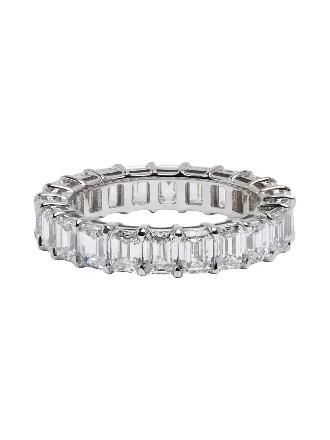 14K White Gold Emerald-Cut Lab Grown Diamond Eternity Band