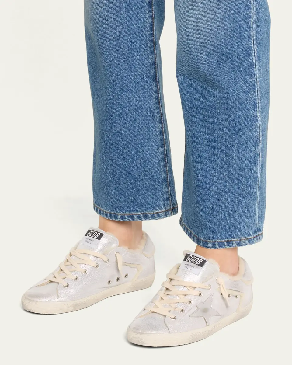Golden Goose Super-Star Metallic Leather and Shearling Sneakers | Thumbnail 2