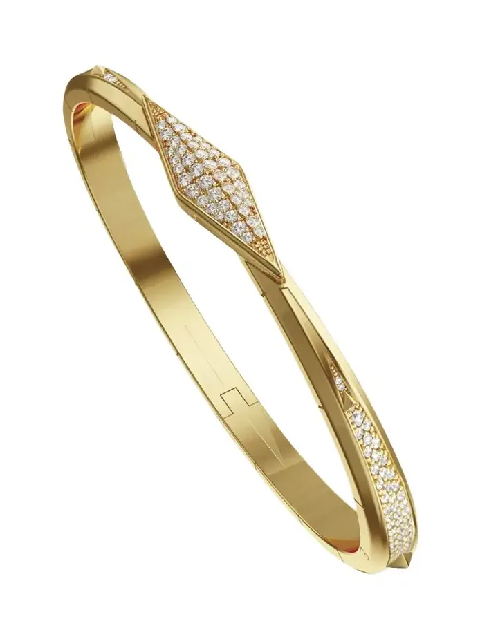 Points North 18K Yellow Gold Cuff with Pave Diamond Clasp, Large
