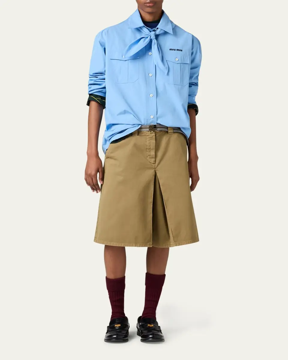 Miu Miu Neck-Tie Button-Down Shirt | Thumbnail 3