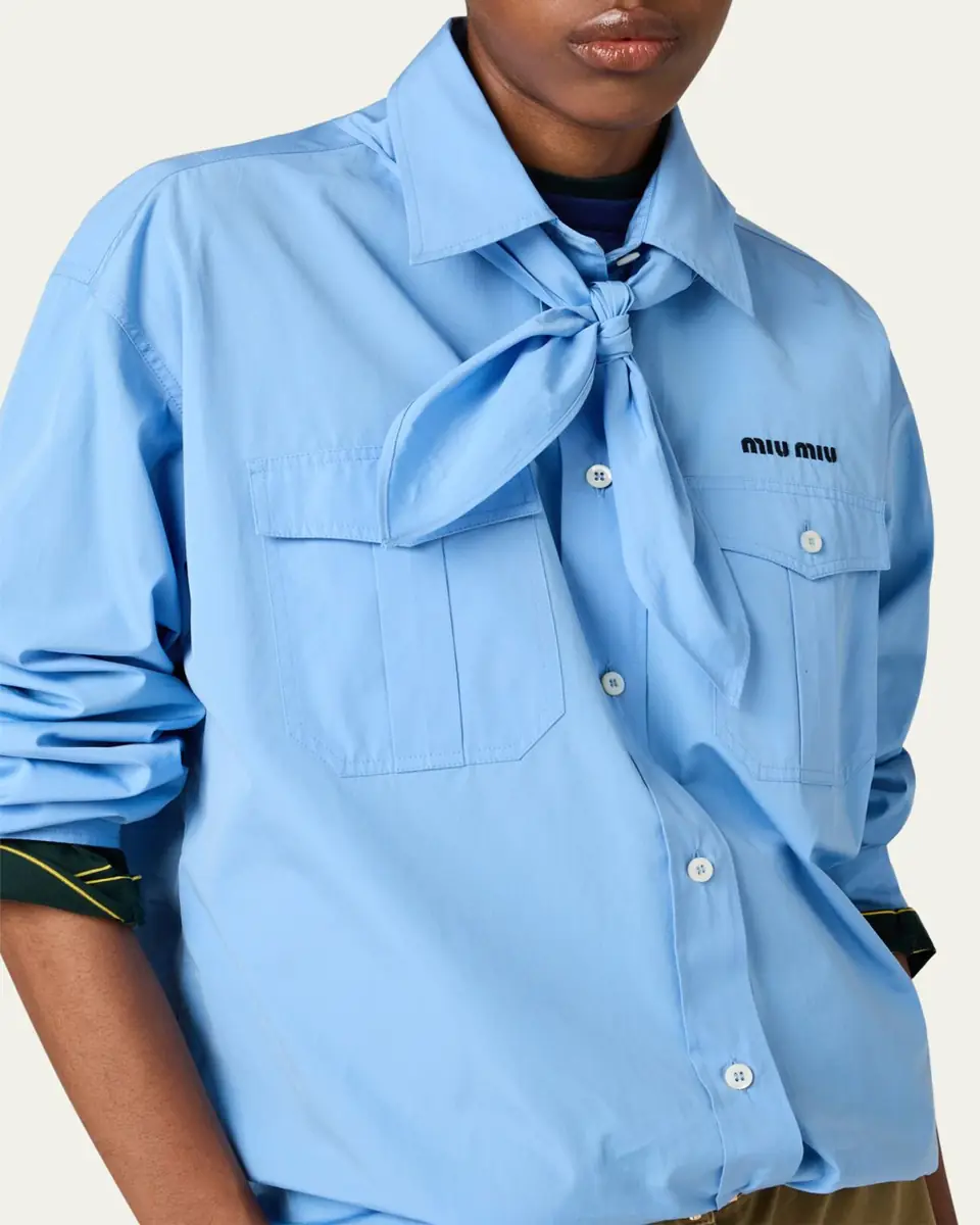 Miu Miu Neck-Tie Button-Down Shirt | Thumbnail 4