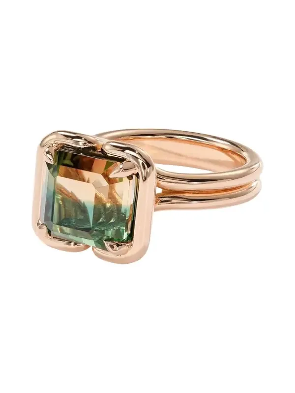 20K Rose Gold Buttress Emerald-Cut Bicolor Tourmaline Solitaire Ring 20K Rose Gold Buttress Emerald-Cut Bicolor Tourmaline Solitaire Ring