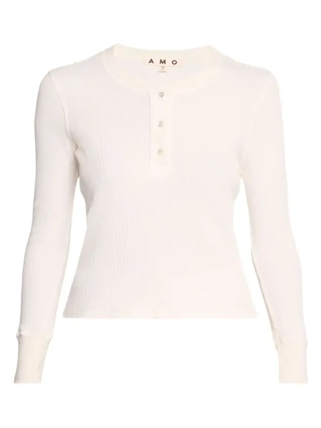 AMO Denim Ribbed Thermal Henley Tee