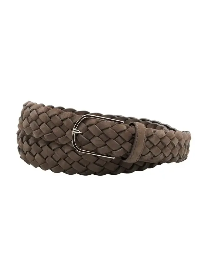 Men's Bicolor Braided Leather Belt, 35mm