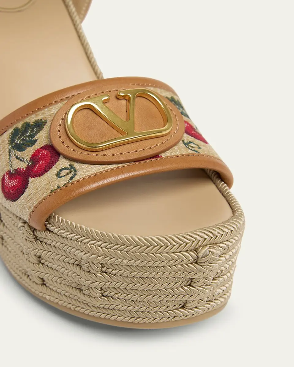 Valentino Garavani VLogo Cherry Jacquard Raffia-Wedge Espadrilles | Thumbnail 3 Valentino Garavani VLogo Cherry Jacquard Raffia-Wedge Espadrilles | Thumbnail 3