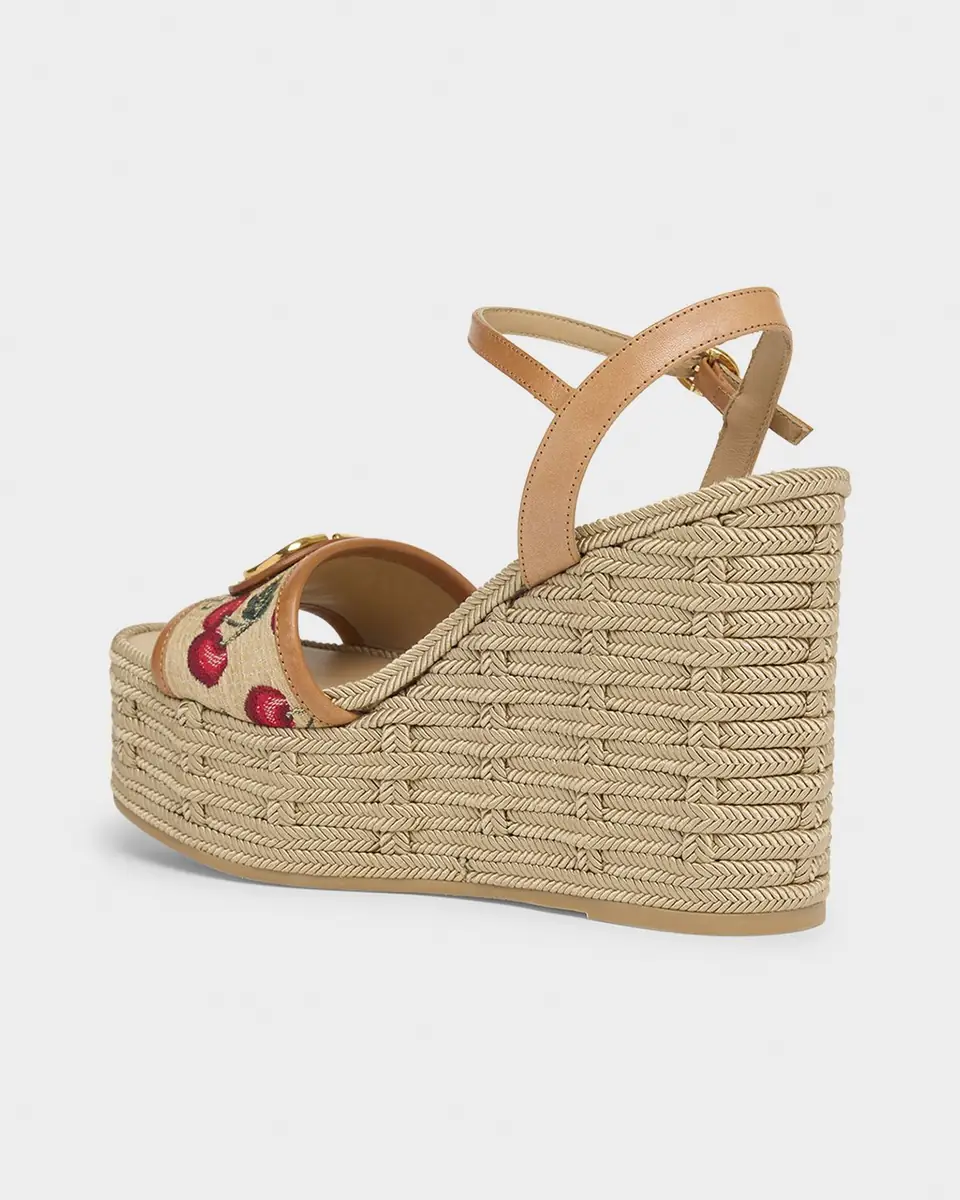 Valentino Garavani VLogo Cherry Jacquard Raffia-Wedge Espadrilles | Thumbnail 4 Valentino Garavani VLogo Cherry Jacquard Raffia-Wedge Espadrilles | Thumbnail 4
