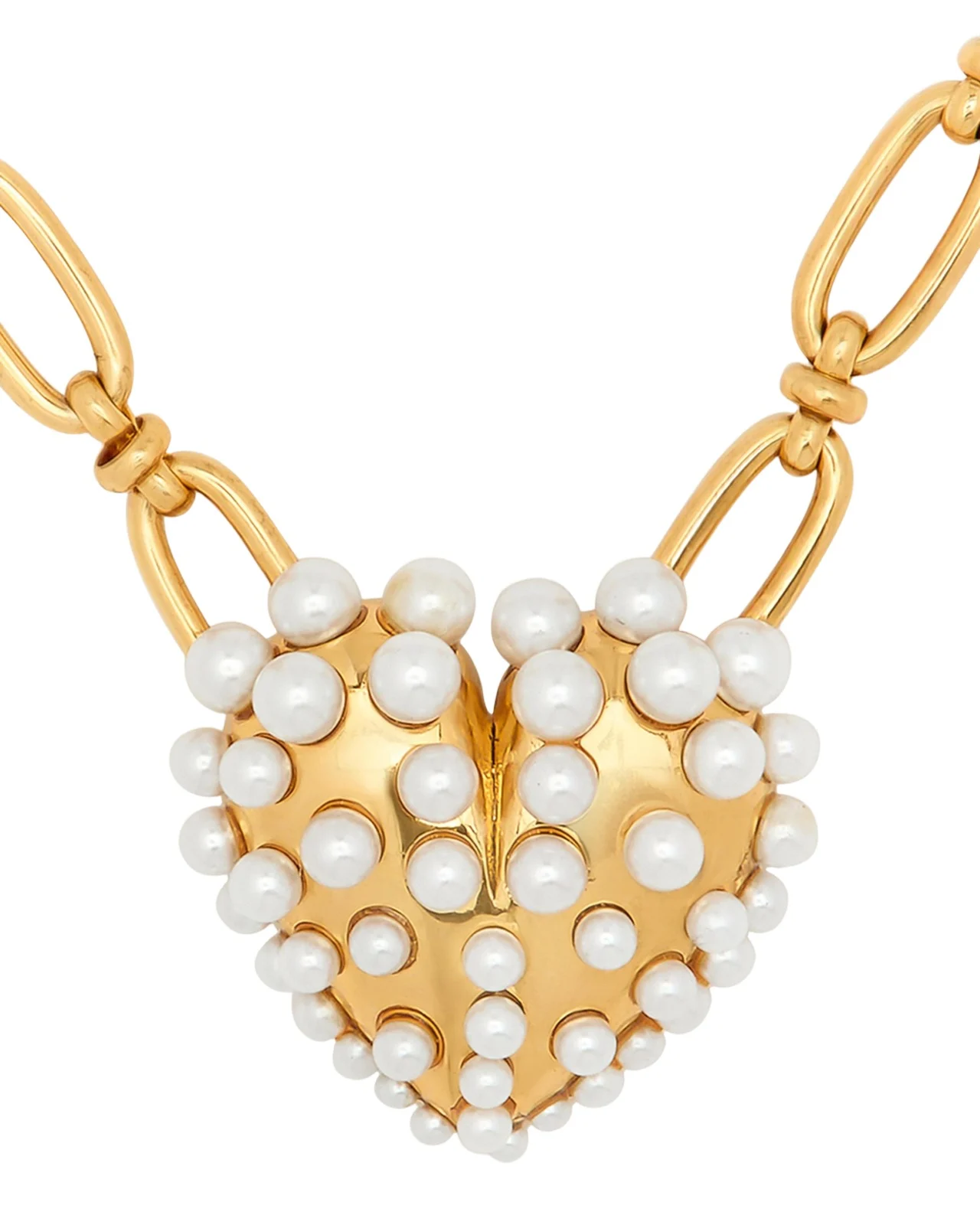 Oscar de la Renta Pearly-Set Heart Pendant Necklace