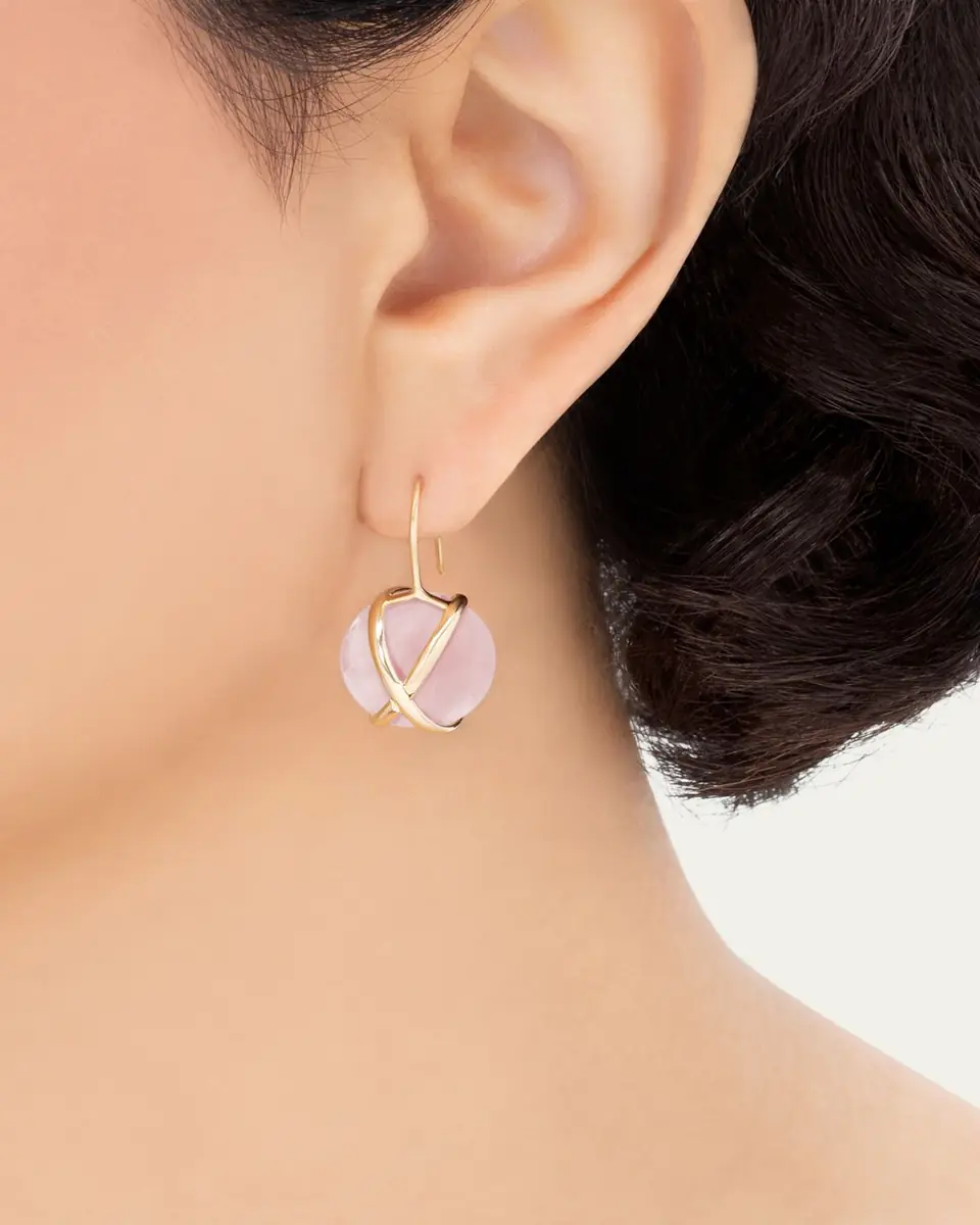 L. Klein Prisma 18K Yellow Gold Rose Quartz Drop Earrings | Thumbnail 2