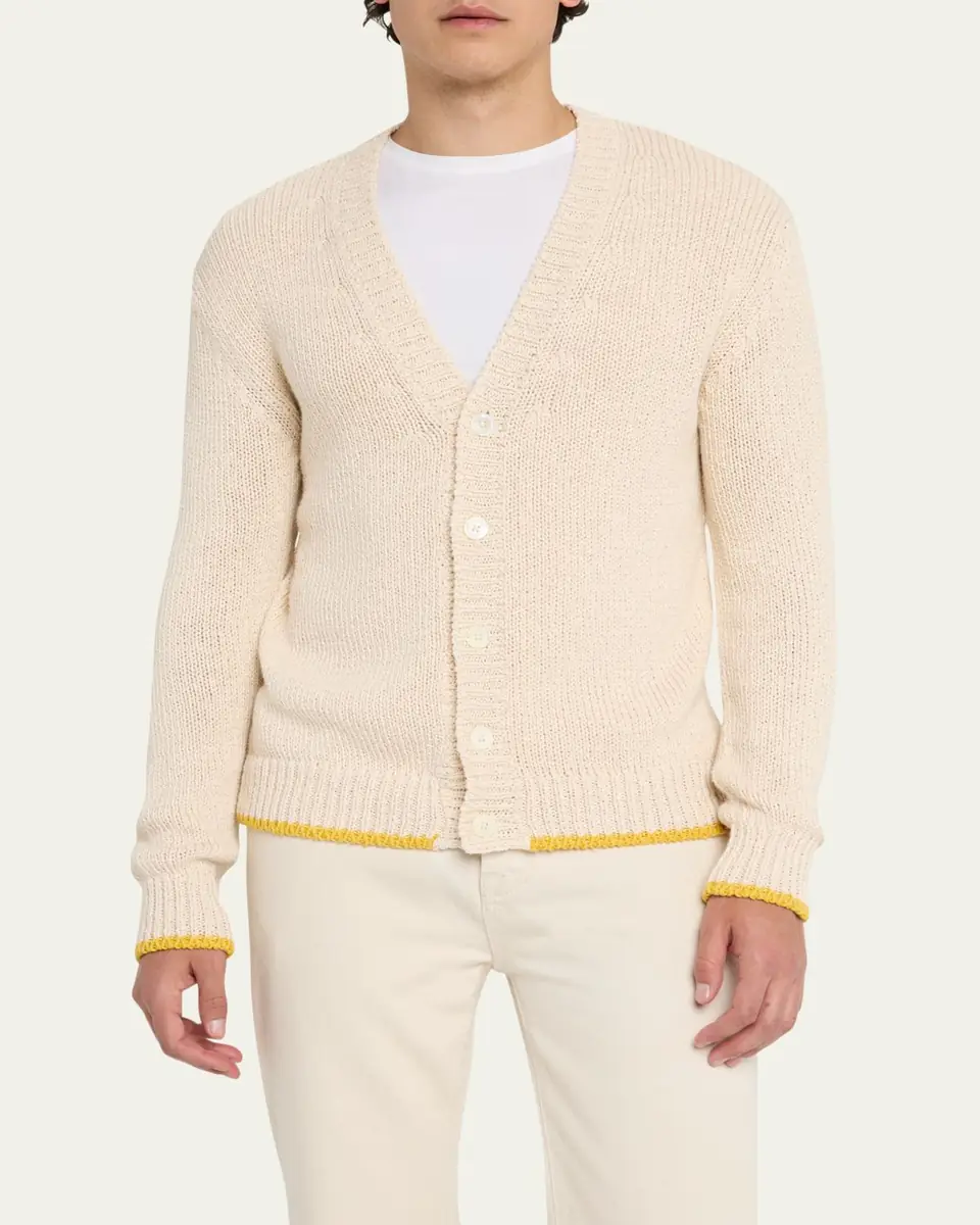 Bergdorf Goodman Men's Cotton Contrast-Trim Cardigan | Thumbnail 4