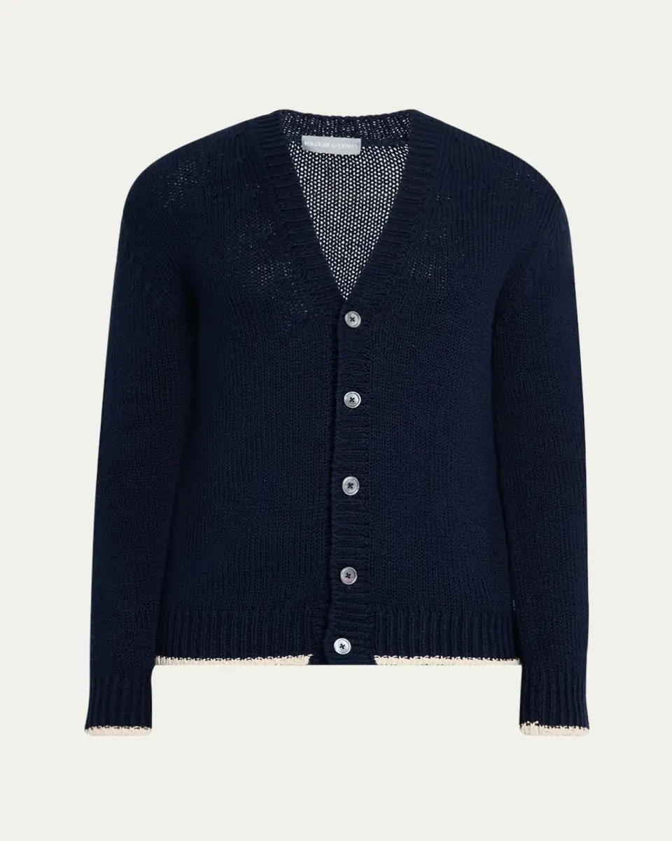 Bergdorf Goodman Men's Cotton Contrast-Trim Cardigan | Thumbnail 6