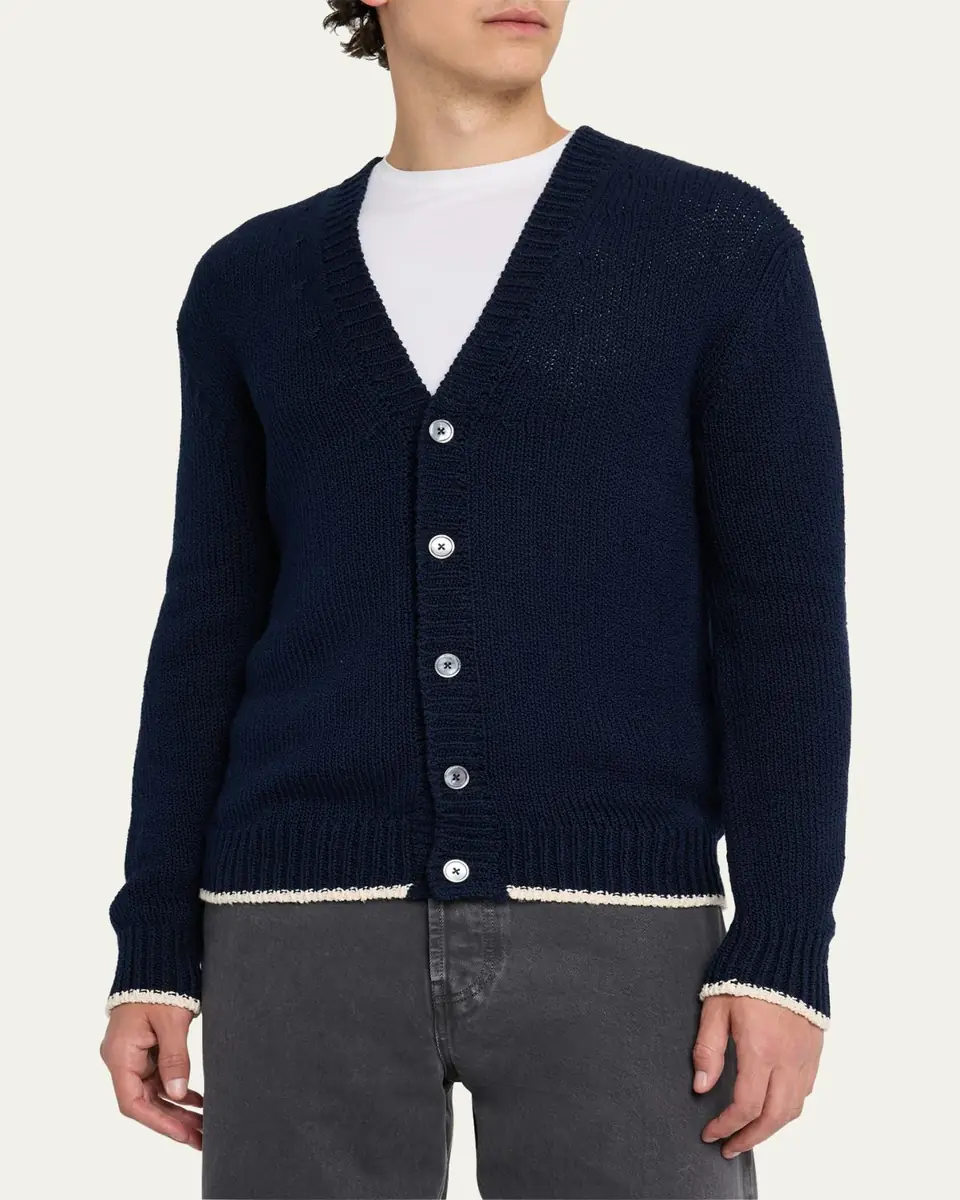 Bergdorf Goodman Men's Cotton Contrast-Trim Cardigan | Thumbnail 9