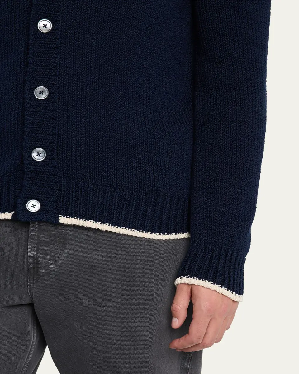 Bergdorf Goodman Men's Cotton Contrast-Trim Cardigan | Thumbnail 10