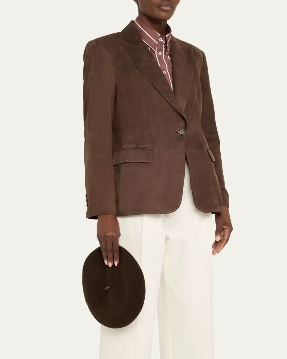 Brunello Cucinelli Suede Single-Breasted Blazer Jacket | Thumbnail 4 Brunello Cucinelli Suede Single-Breasted Blazer Jacket | Thumbnail 4