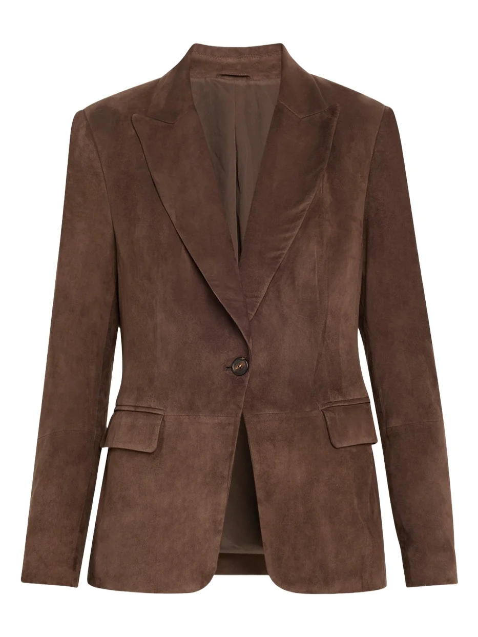 Suede Single-Breasted Blazer Jacket