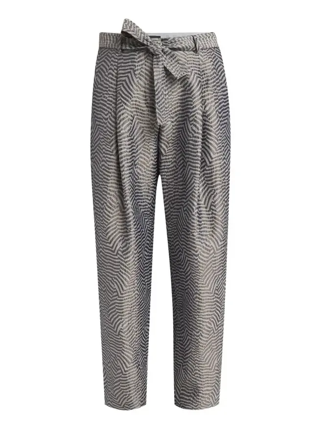 Giorgio Armani Animalier Silk Jacquard Straight-Leg Paperbag Trousers