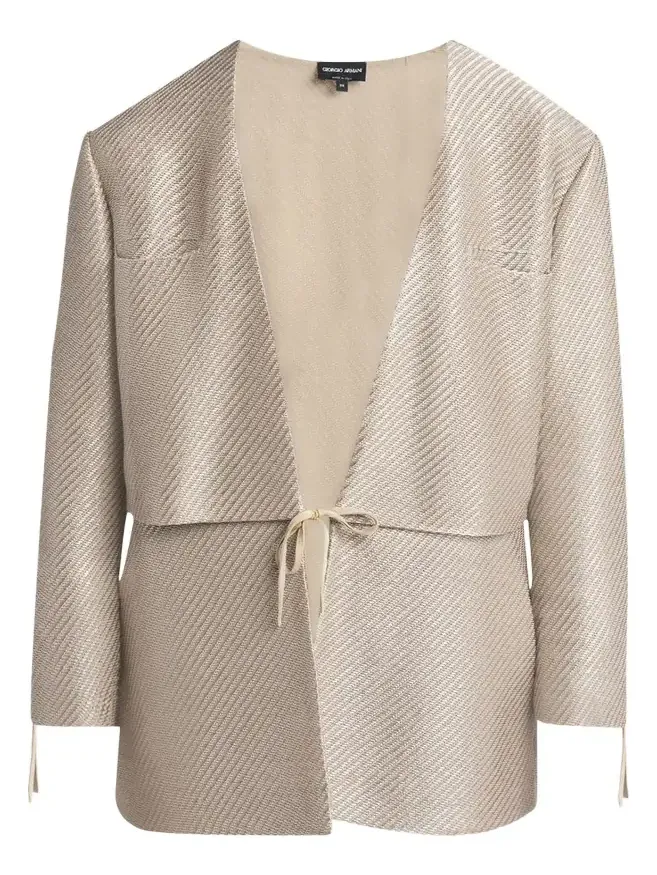 Shiny Raffia Jersey Jacquard Tie Jacket