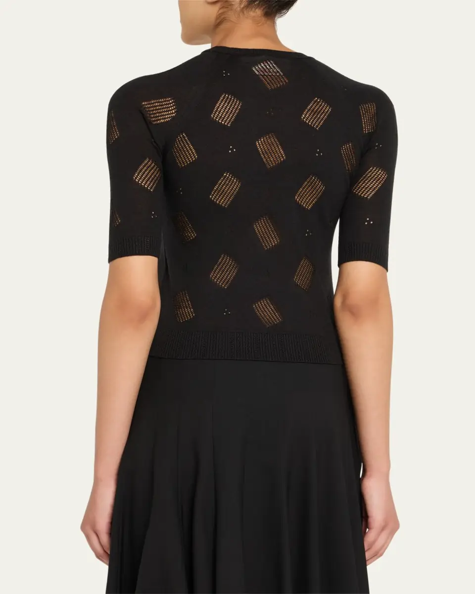 Marni Short-Sleeve Perforated Knit Slim Sweater | Thumbnail 3