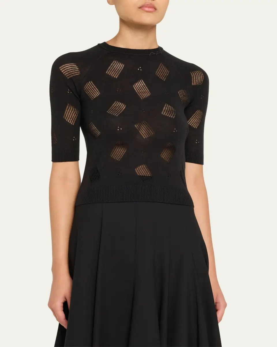 Marni Short-Sleeve Perforated Knit Slim Sweater | Thumbnail 4