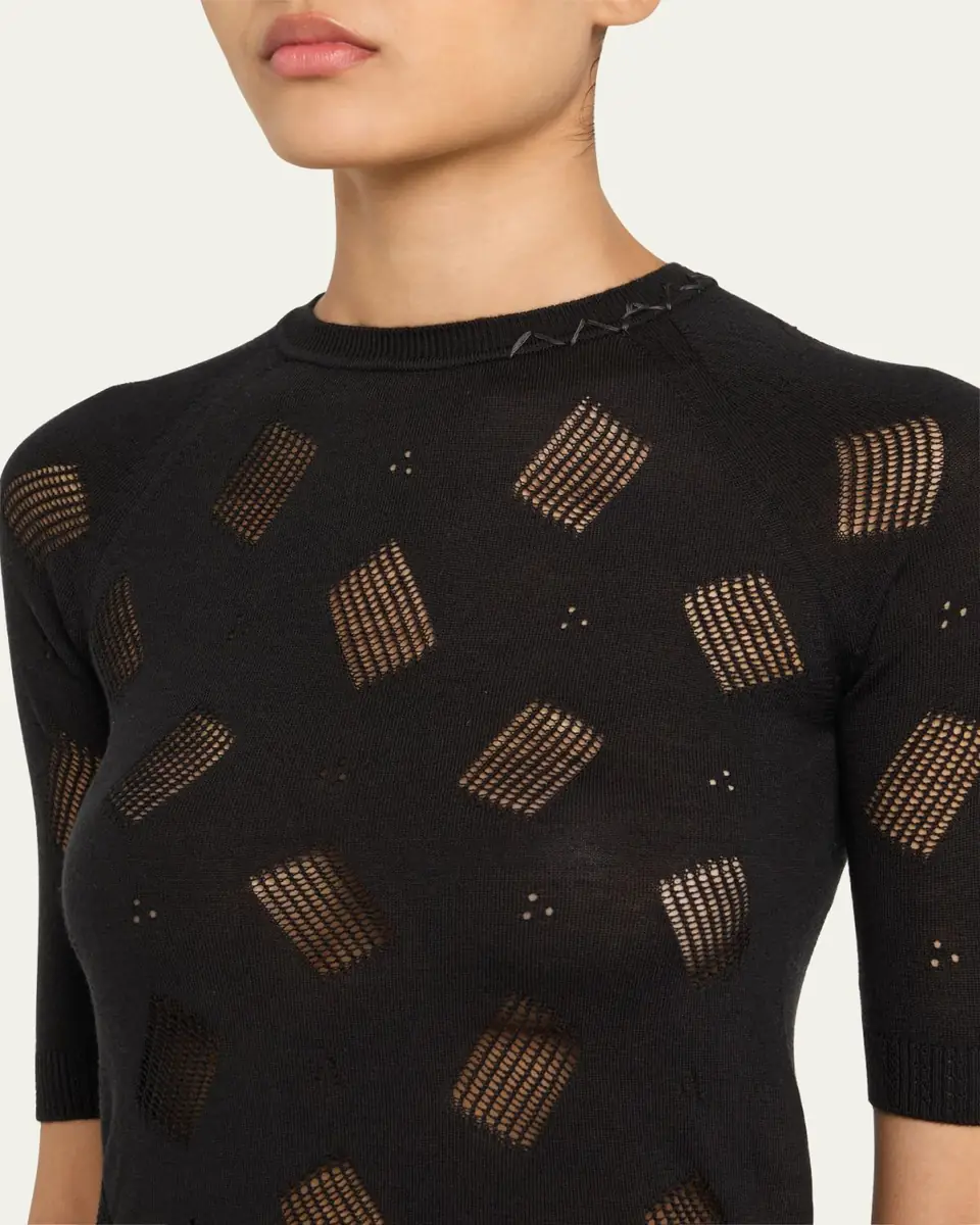 Marni Short-Sleeve Perforated Knit Slim Sweater | Thumbnail 5