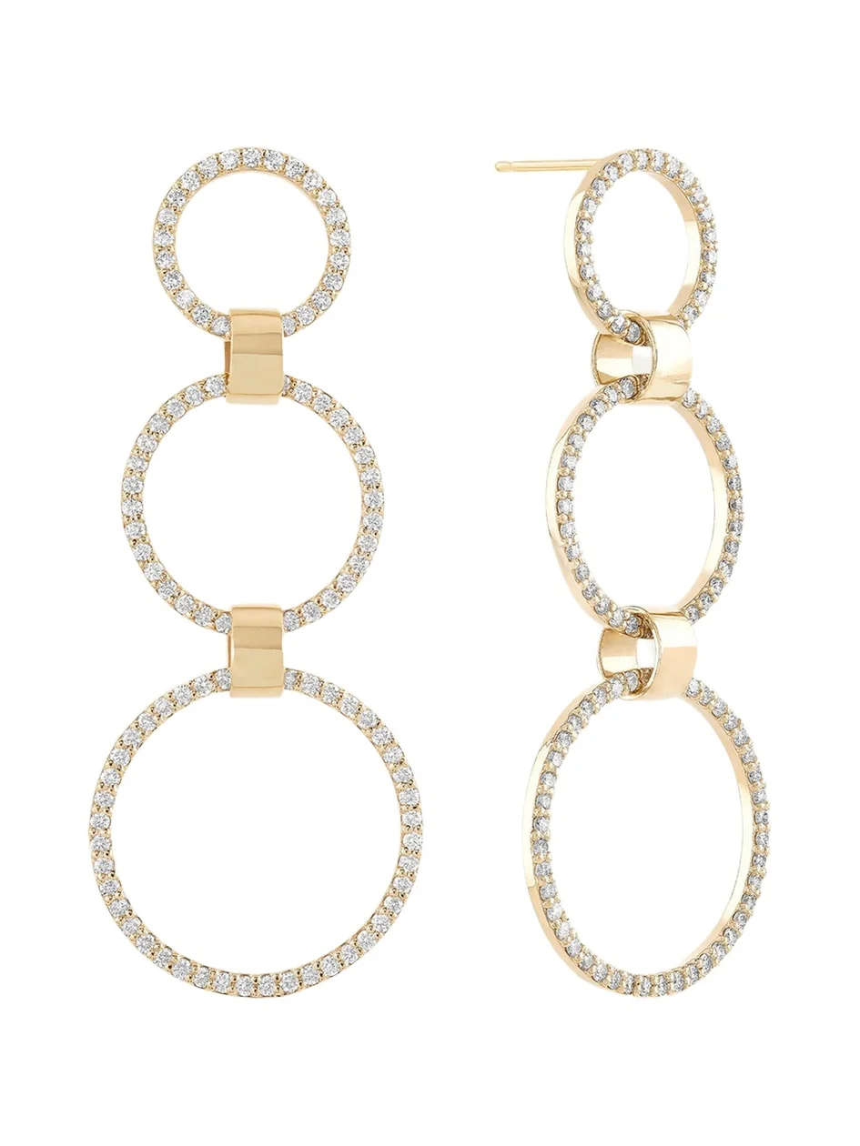 14K Gold Flawless Three Circle Linear Link Earrings 14K Gold Flawless Three Circle Linear Link Earrings