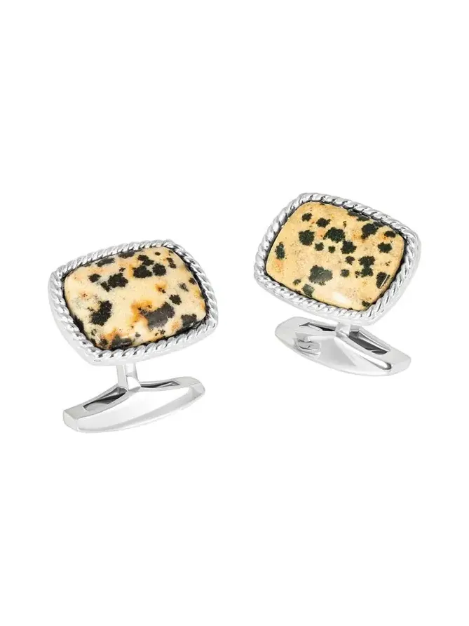 Tateossian Men's Rhodium-Plated Stainless Steel Dalmatian Jasper Cufflinks, Limited Edition