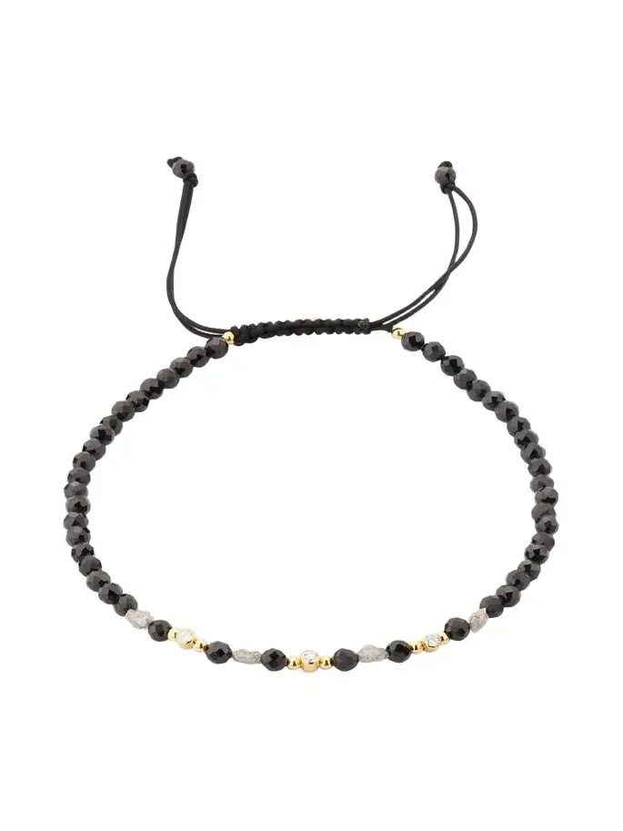 Jan Leslie Men's Black Spinel and Raw Diamond Beaded Pull-Cord Bracelet