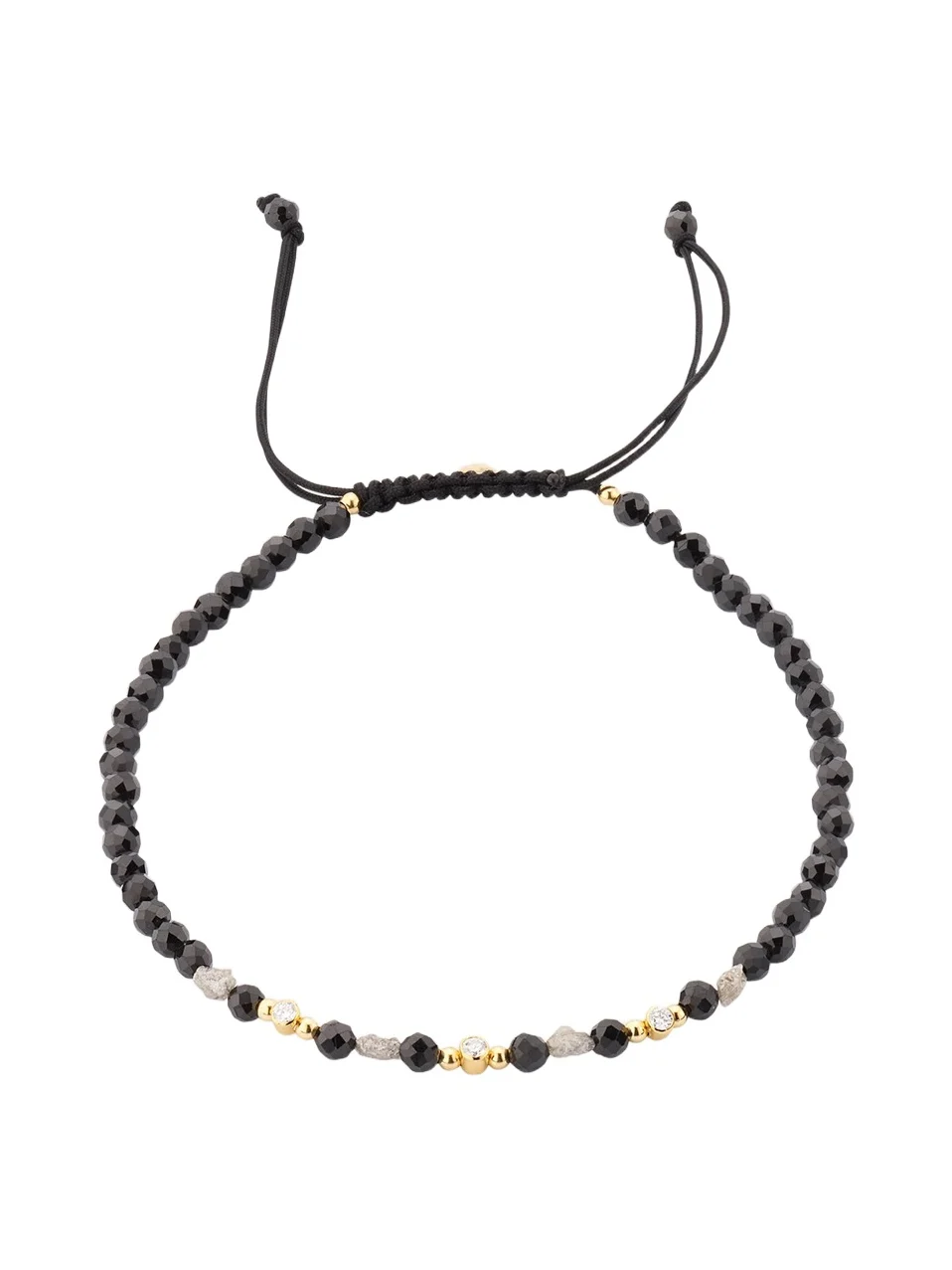 Jan Leslie Men's Black Spinel and Raw Diamond Beaded Pull-Cord Bracelet