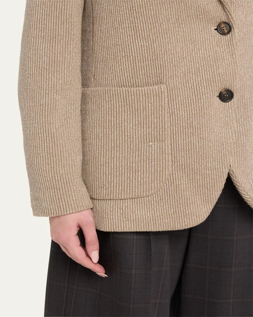 Brunello Cucinelli Two-Button Lurex Cotton English Rib Blazer | Thumbnail 5
