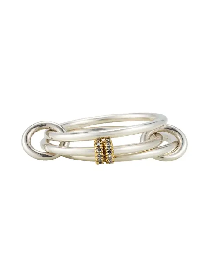 Acacia SG Gris Three Link Ring in Sterling Silver and 18K Gold with Grey Diamonds Acacia SG Gris Three Link Ring in Sterling Silver and 18K Gold with Grey Diamonds