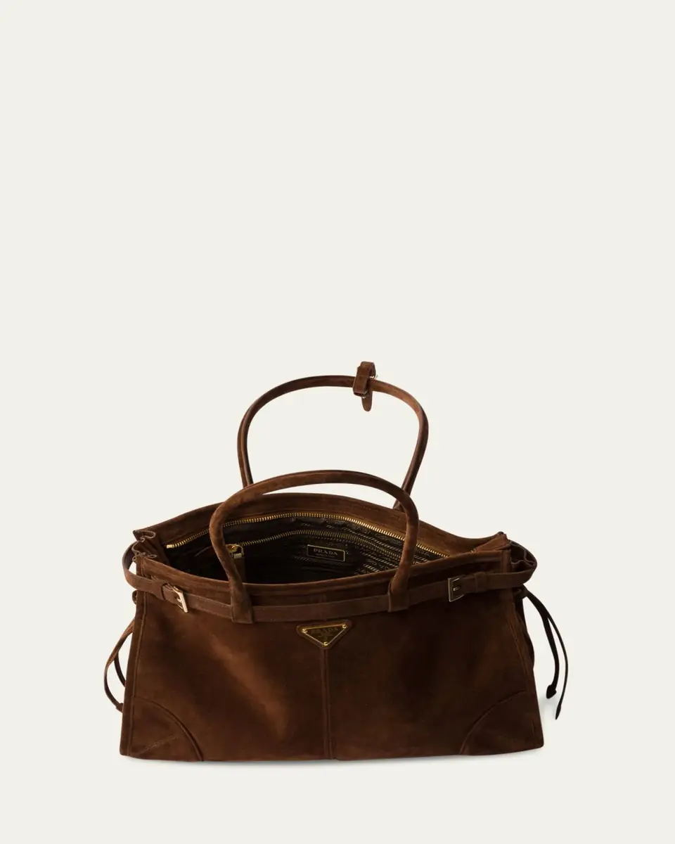 Prada Buckle Suede Top-Handle Bag | Thumbnail 4