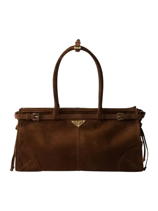 Buckle Suede Top-Handle Bag