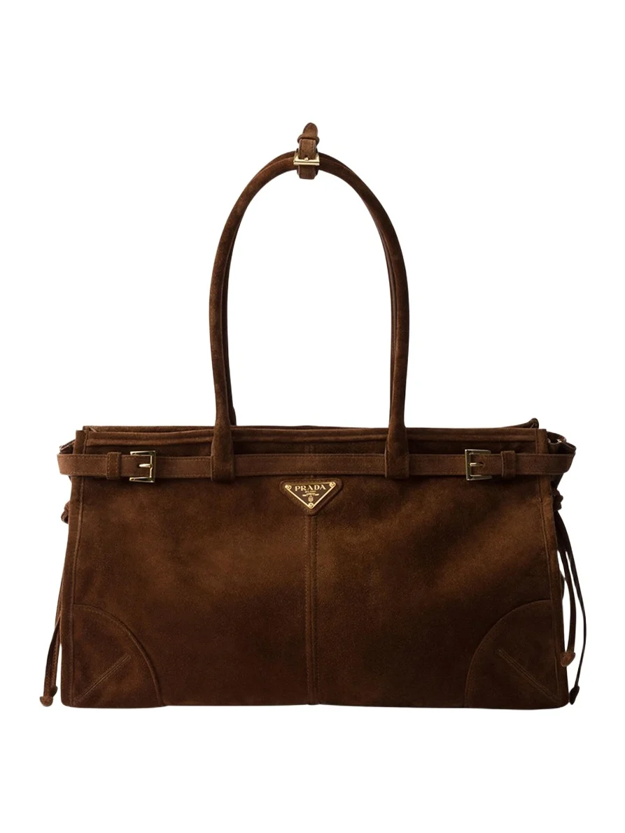 Buckle Suede Top-Handle Bag