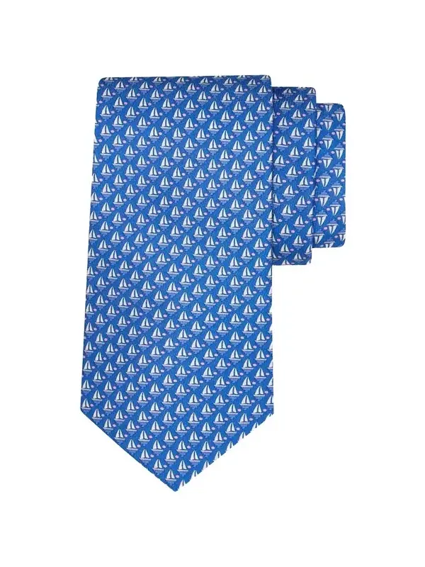 Men's Sailboat-Print Silk and Wool Tie