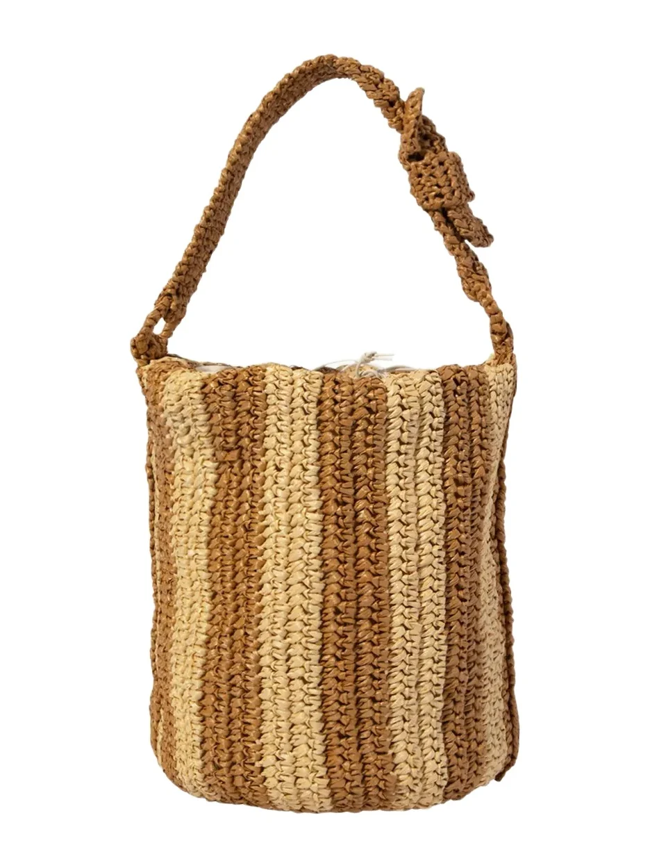 Cheyenne Striped Raffia Bucket Bag