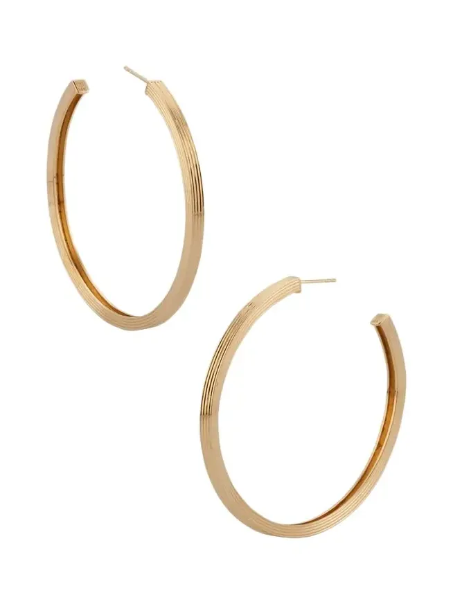 14K Yellow Gold Fluted Hoop Earrings