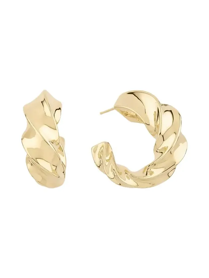 14K Gold Wide Twisted Hollow Hoop Earrings