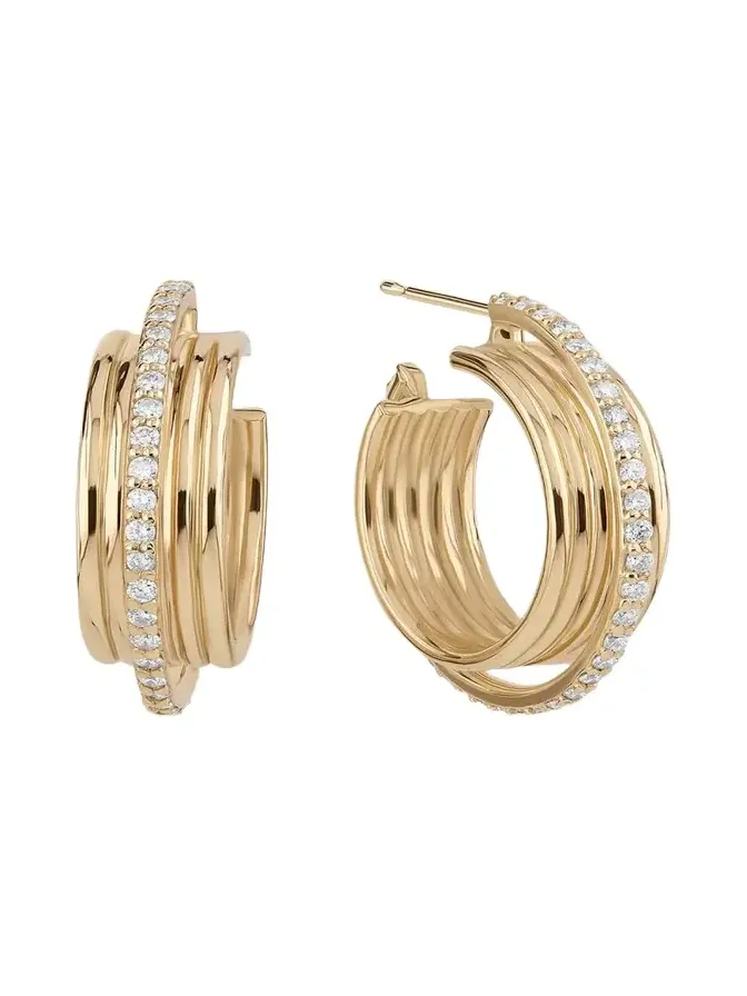 14K Gold Kinetic Diamond Huggie Earrings 14K Gold Kinetic Diamond Huggie Earrings