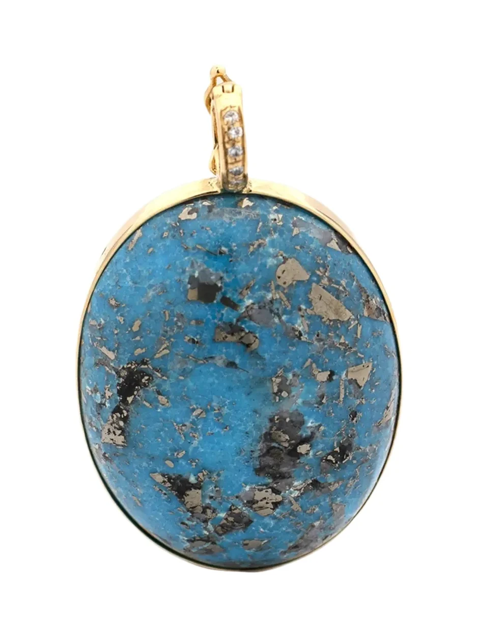 18K Yellow Gold Turquoise and Diamond Pendant 18K Yellow Gold Turquoise and Diamond Pendant