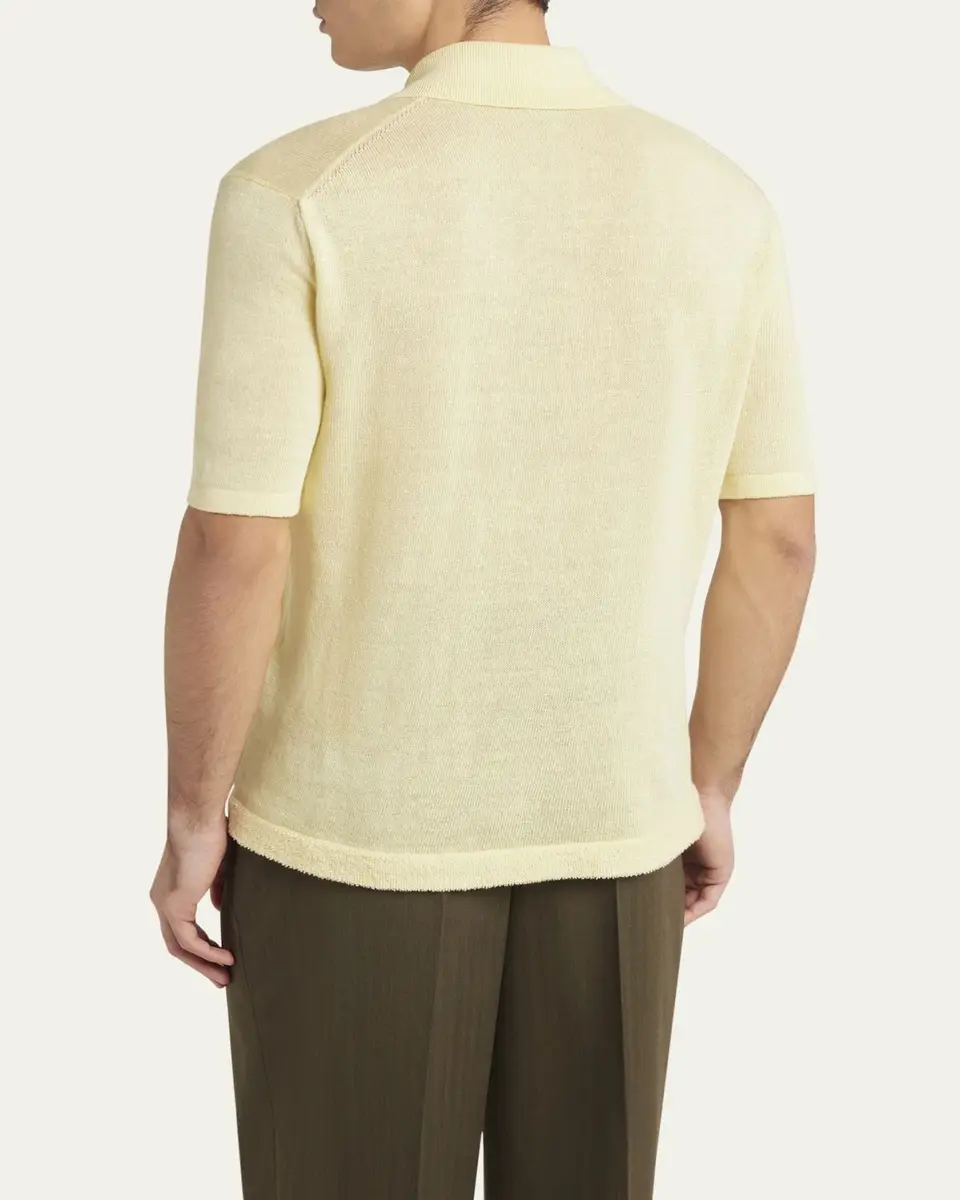 Bottega Veneta Men's Linen-Knit Polo | Thumbnail 3 Bottega Veneta Men's Linen-Knit Polo | Thumbnail 3