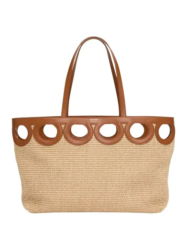 Gancini Frame Raffia Tote Bag