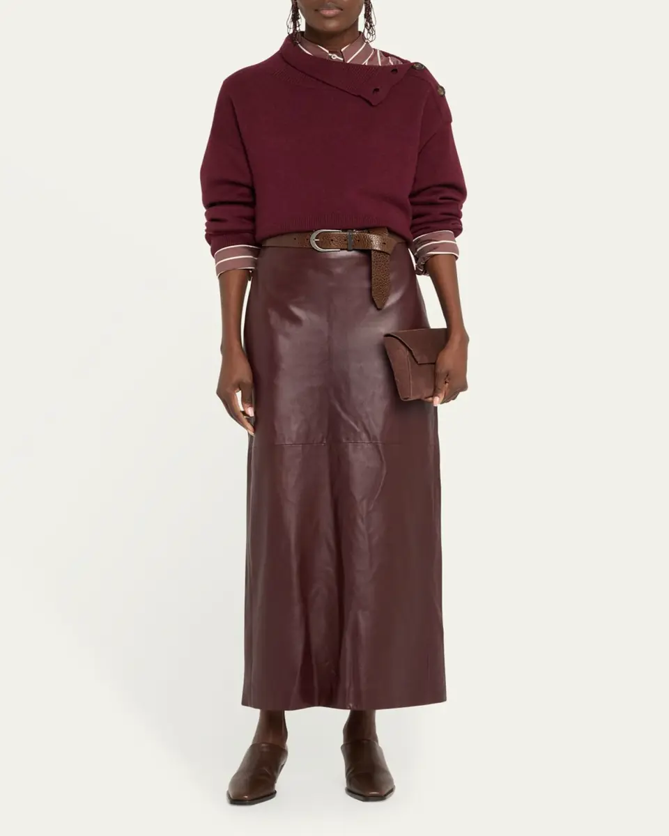 Brunello Cucinelli Stretch Nappa Leather Midi Skirt | Thumbnail 2 Brunello Cucinelli Stretch Nappa Leather Midi Skirt | Thumbnail 2
