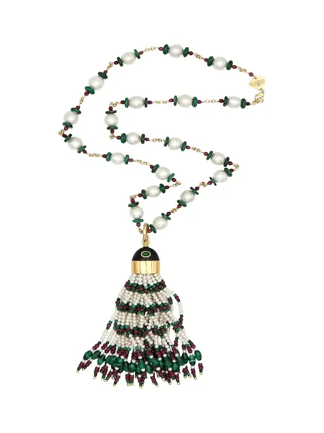 Gold Chain and Charm Tassel Necklace
