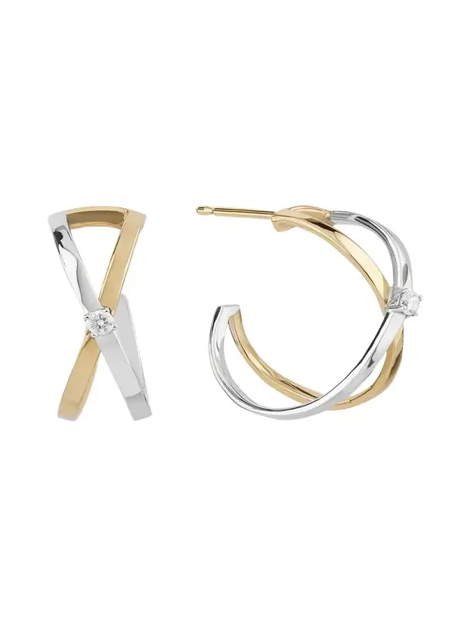 14K Gold Two-Tone Solo Crisscross Hoop Earrings, 16mm 14K Gold Two-Tone Solo Crisscross Hoop Earrings, 16mm