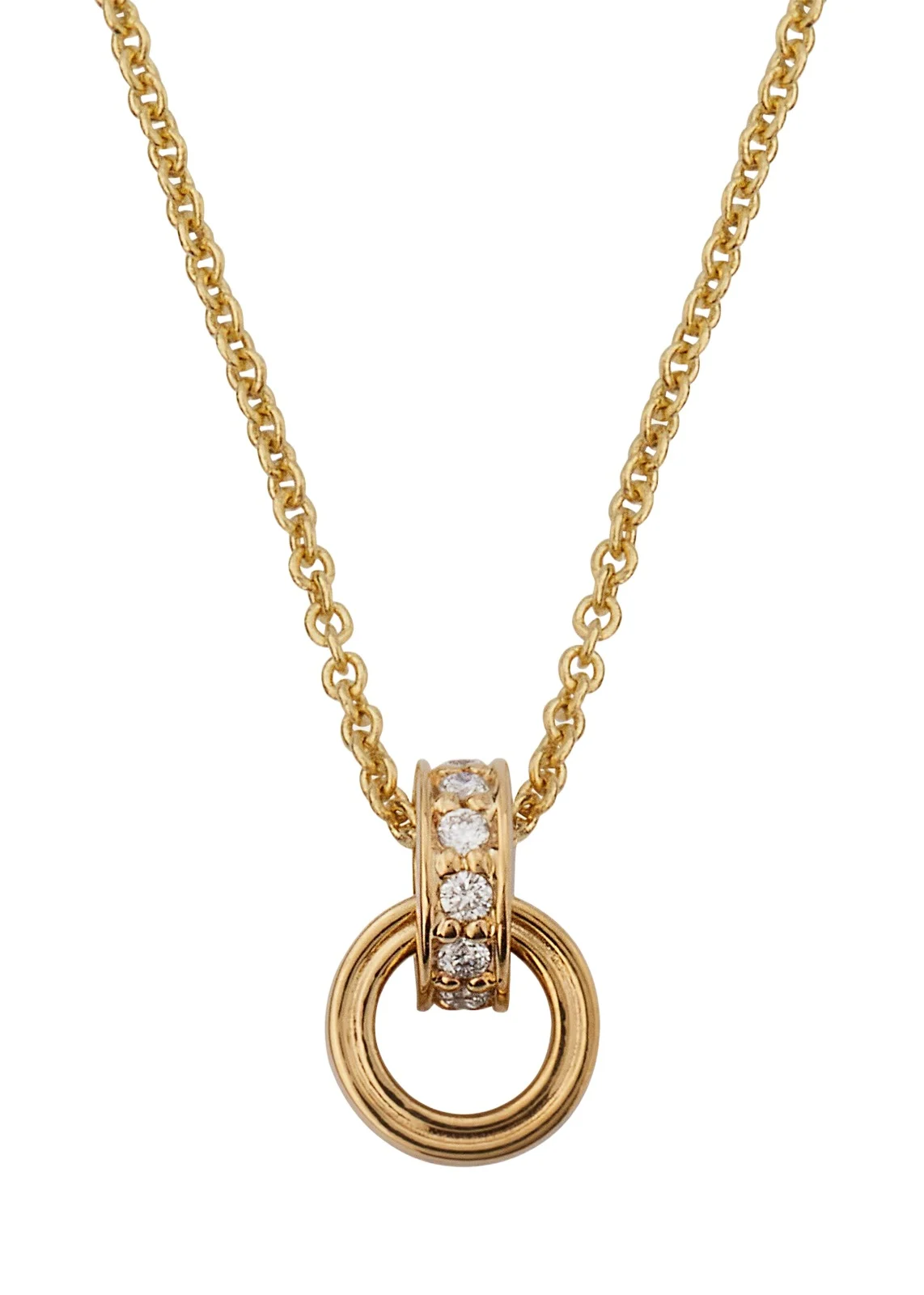14K Yellow Gold Fluted Linked O-Ring Charm with Diamonds