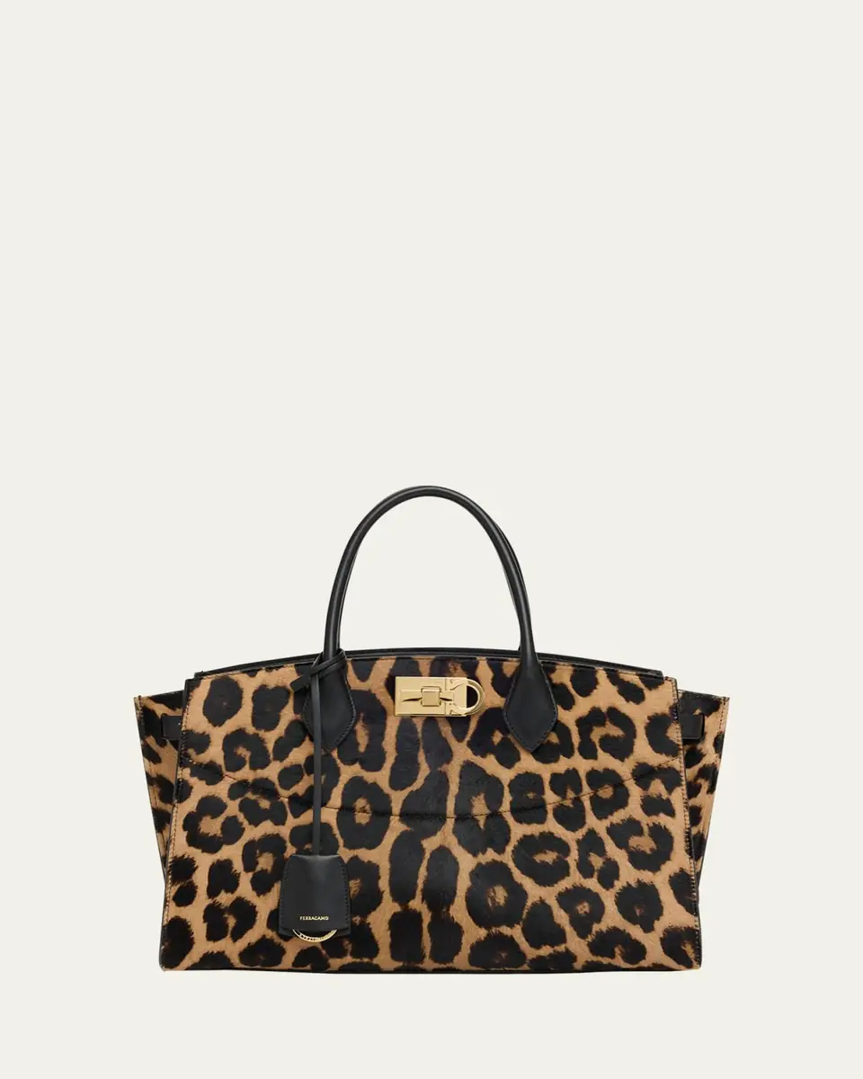 Ferragamo The New Studio Leopard Calf Hair Top-Handle Bag | Thumbnail 7