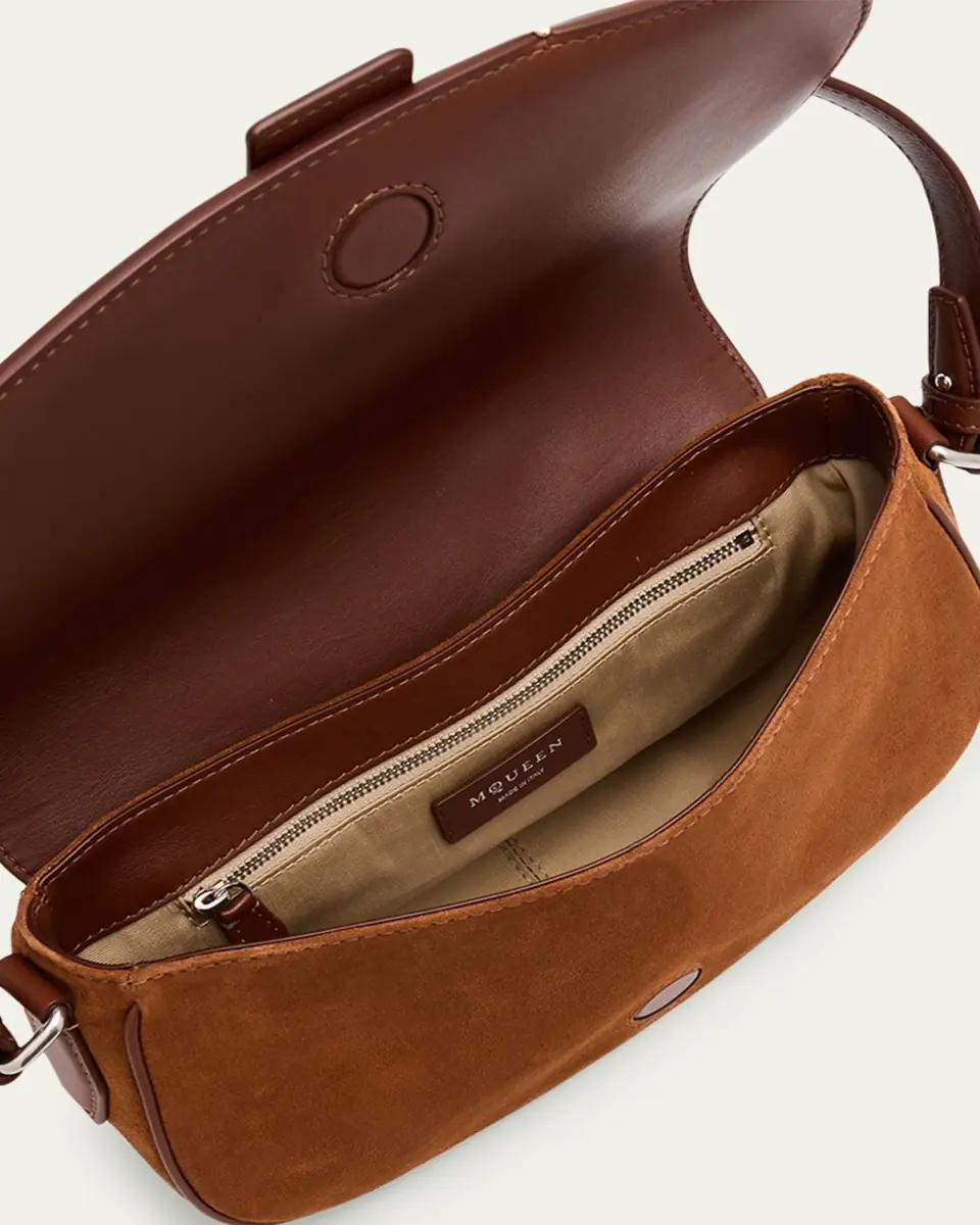 Alexander McQueen T-Bar Saddle Suede & Leather Shoulder Bag | Thumbnail 4